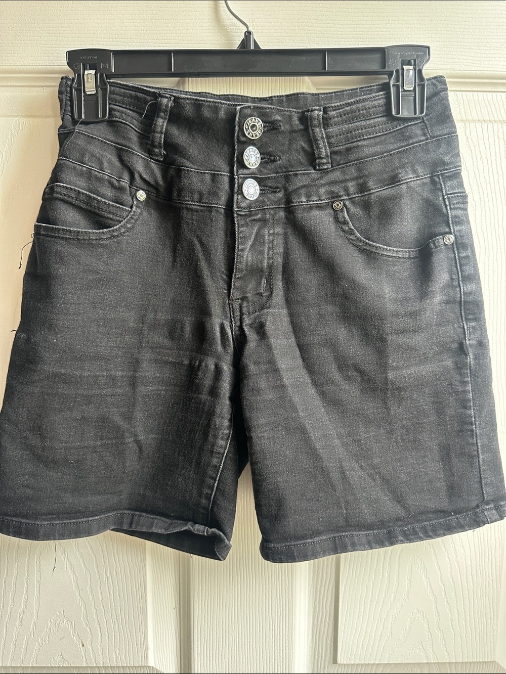 Women’s Black High-Rise Denim Shorts with Triple Button
